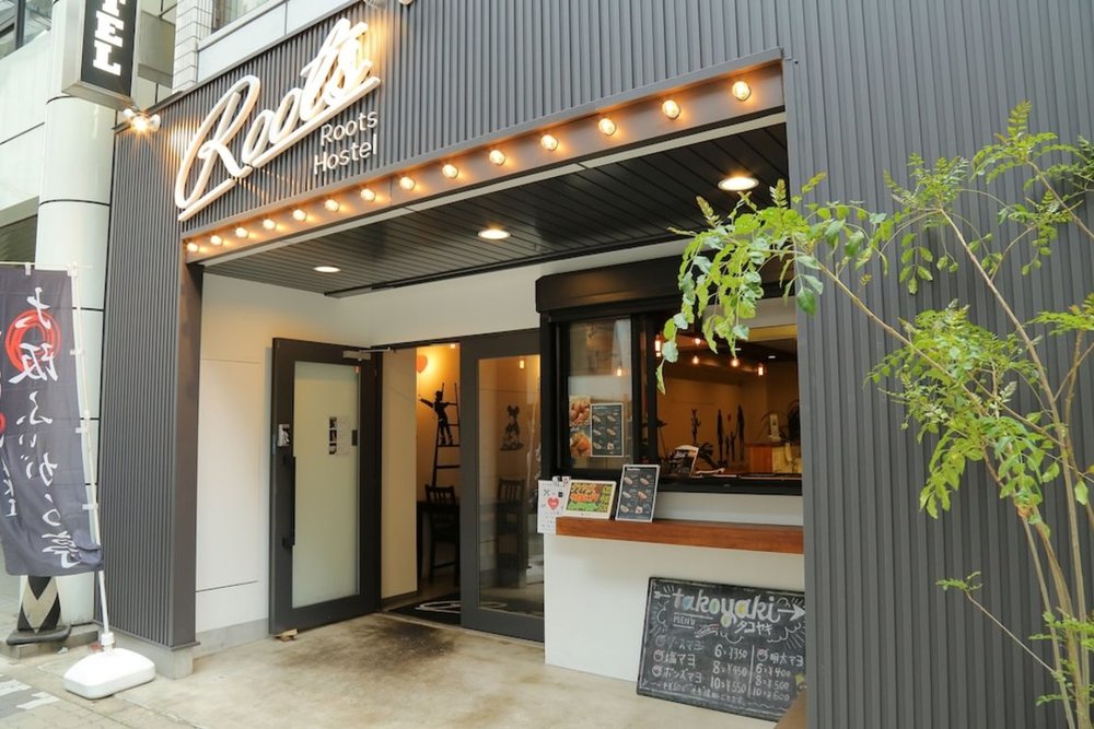 Roots Hostel Osaka entrance close to Shinsaibashi and central Osaka