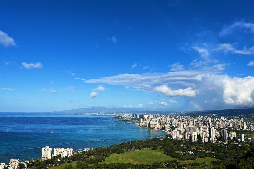View of Waikiki and the ocean from Diamond Head Crater, one of the best hikes in Honolulu.