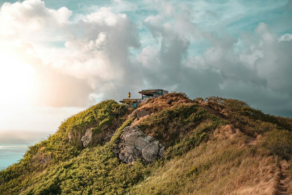 Lanikai Pillbox bunker with views of the Mokulua Islands, a top hike near Honolulu.