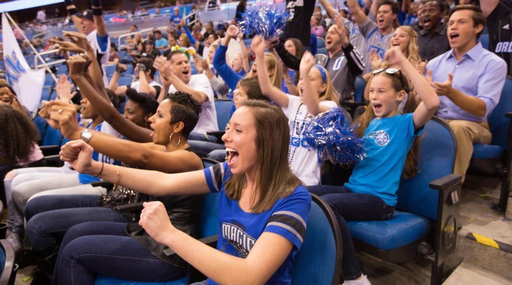 Crowd cheering in Orlando Magic NBA game 