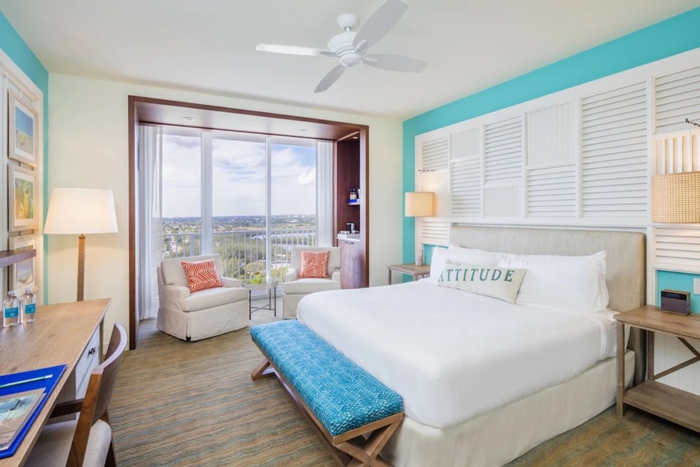 Family-friendly guest room with ocean views at Margaritaville Hollywood Beach Resort