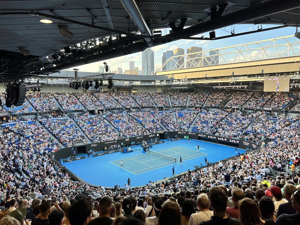Australian Open 2026 crowd at Rod Laver Arena, Melbourne Park, with packed stands and electric Grand Slam atmosphere
