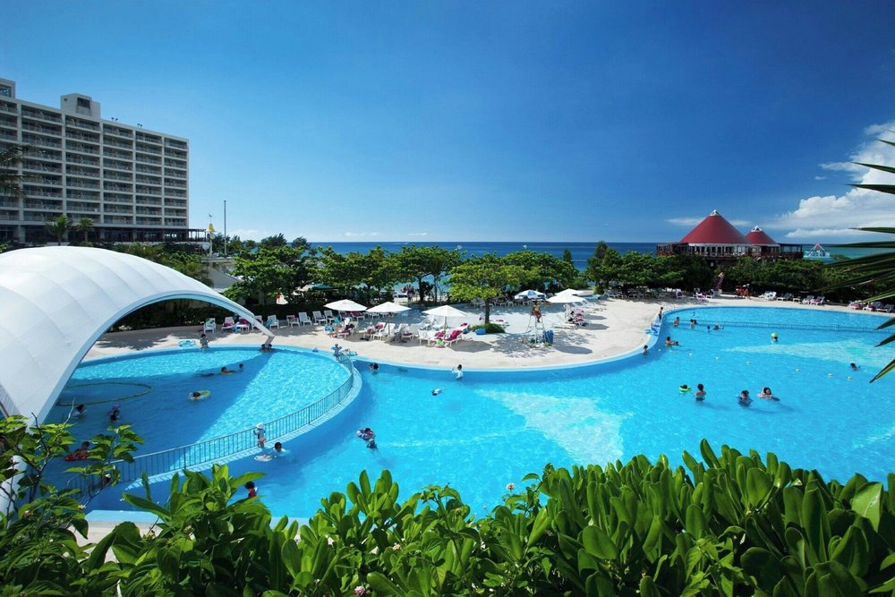 Large outdoor pool and beachfront at Renaissance Okinawa Resort