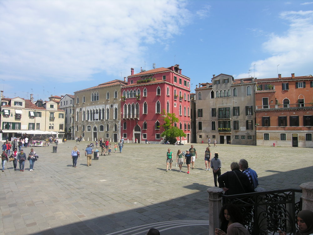 Visitors walking through the Dorsoduro neighborhood in Venice