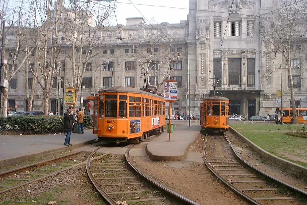 Two trams passing by each other