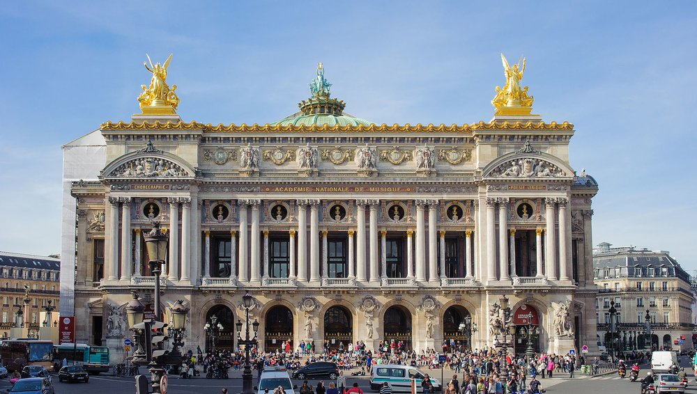 Front view of Palais Garnier opera house in central Paris
