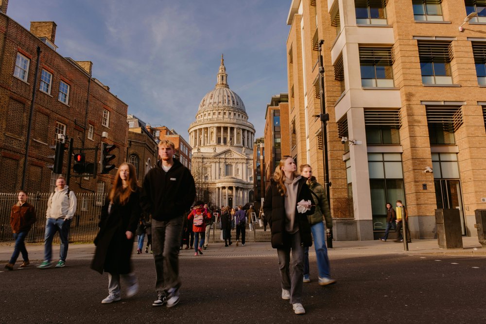 People walking toward St Paul’s Cathedral in central London | Photo Credit: Shamba Datta on Pexels