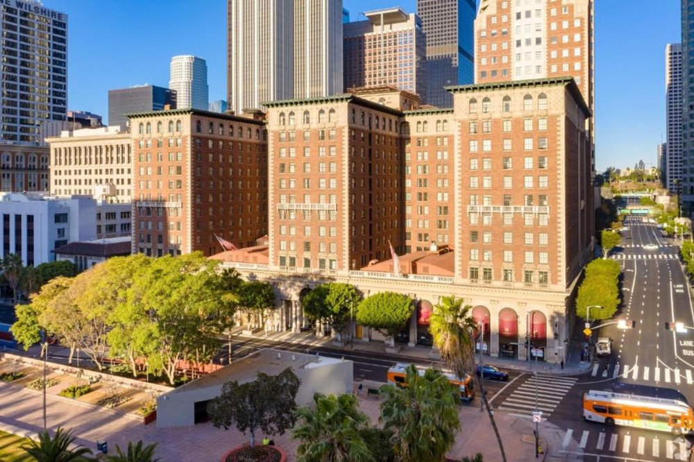 Historic Biltmore Los Angeles hotel in downtown LA with city skyline views