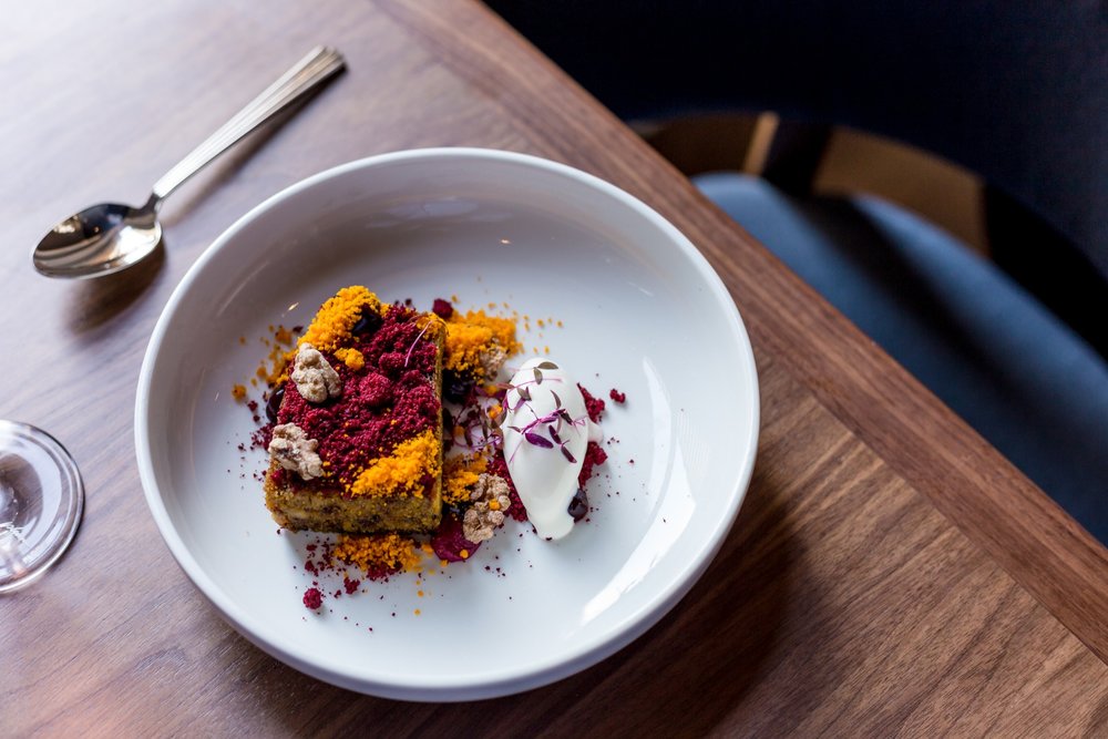 Plated modern Australian dessert served at one of the best restaurants in Sydney