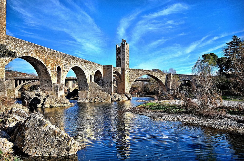 Historic stone bridge in Besalú, a medieval town in Catalonia, Spain