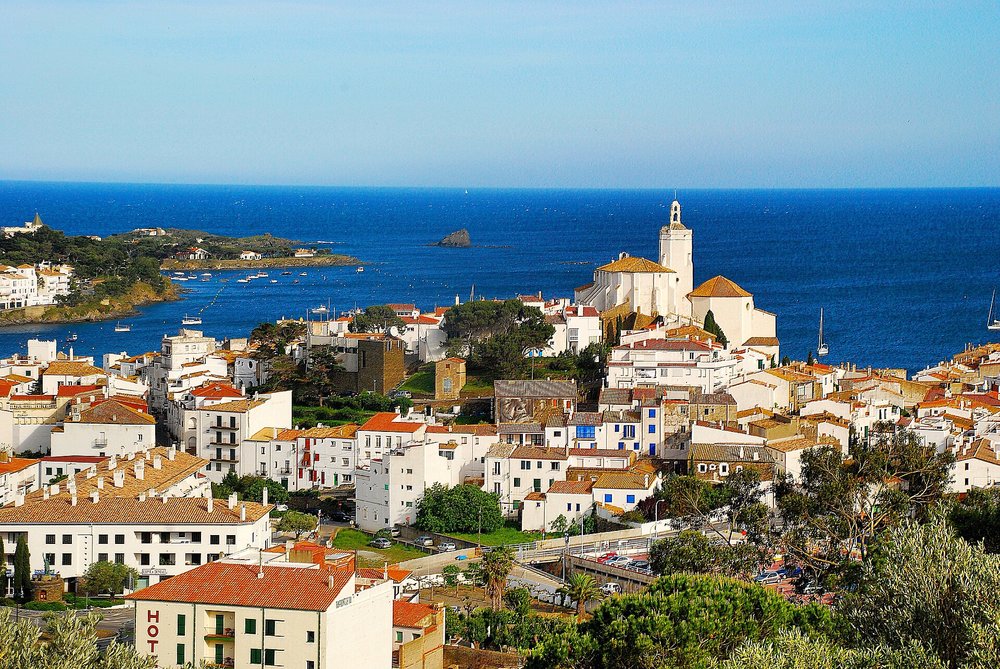 Cadaqués village overlooking the Mediterranean Sea on the Costa Brava