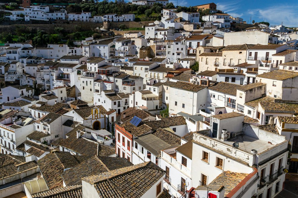Traditional Andalusian village with white homes and tiled rooftops