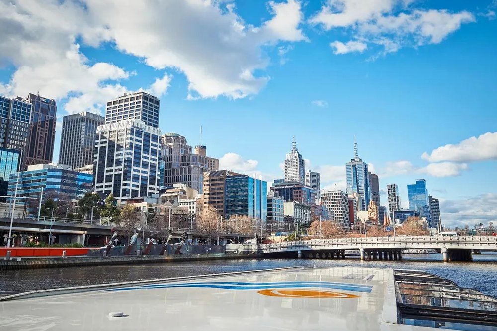 Melbourne CBD skyline seen from a Yarra River sightseeing cruise
