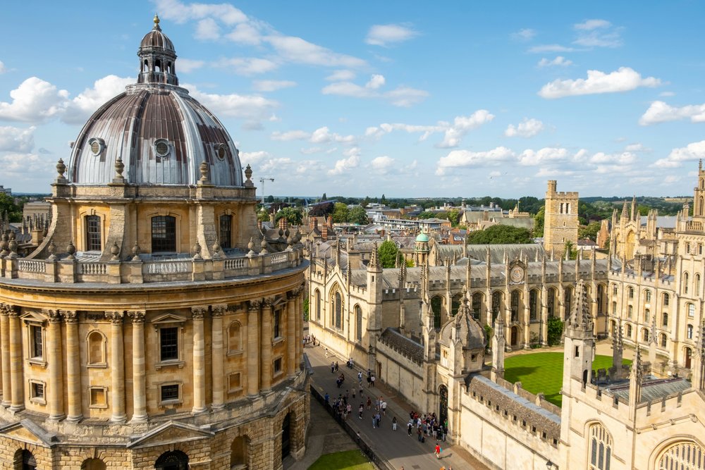 Oxford University architecture with Radcliffe Camera and colleges