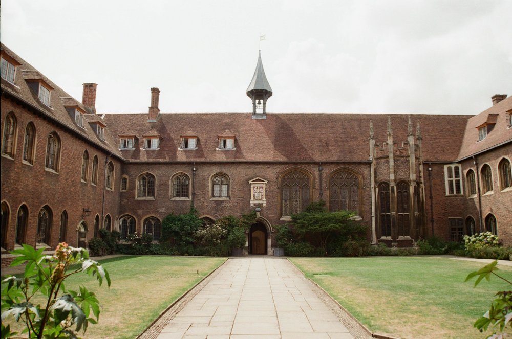 Cambridge University college courtyard and historic buildings