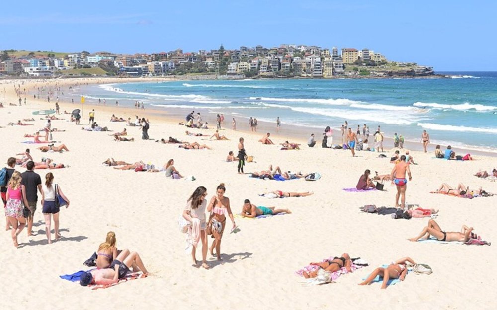 People sunbathing on Bondi Beach