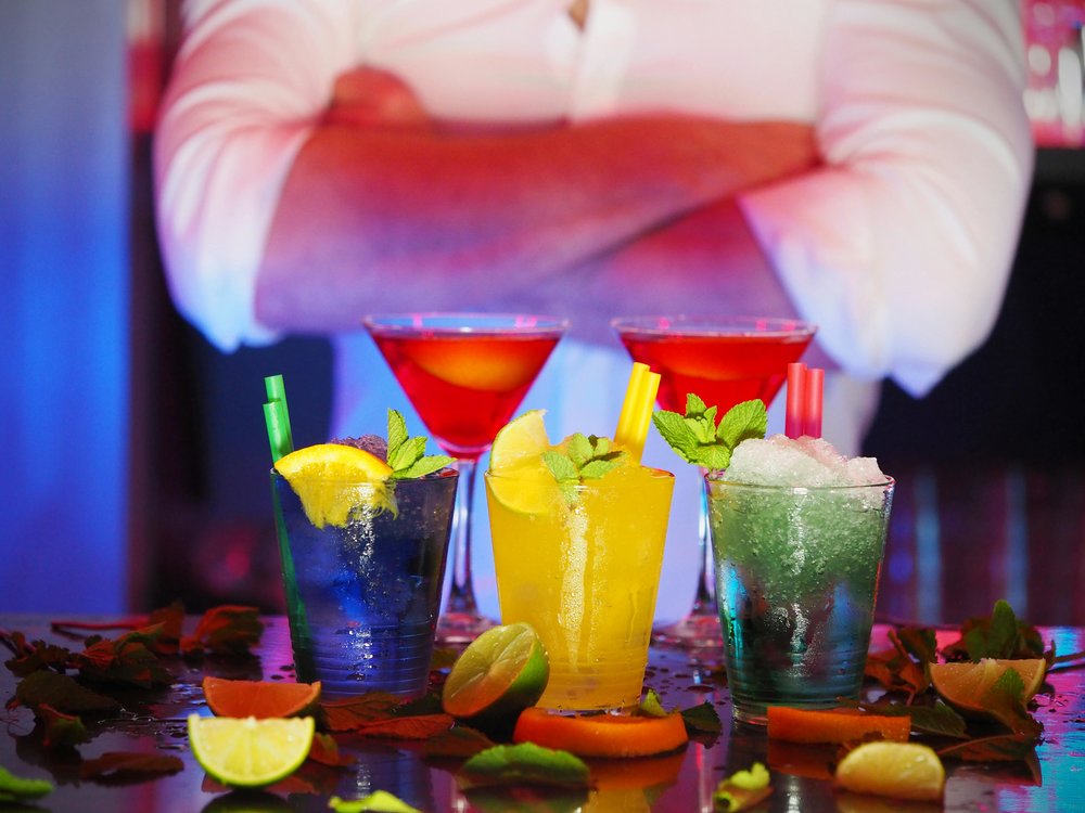 Bright mixed drinks and cocktails served at a popular Auckland bar