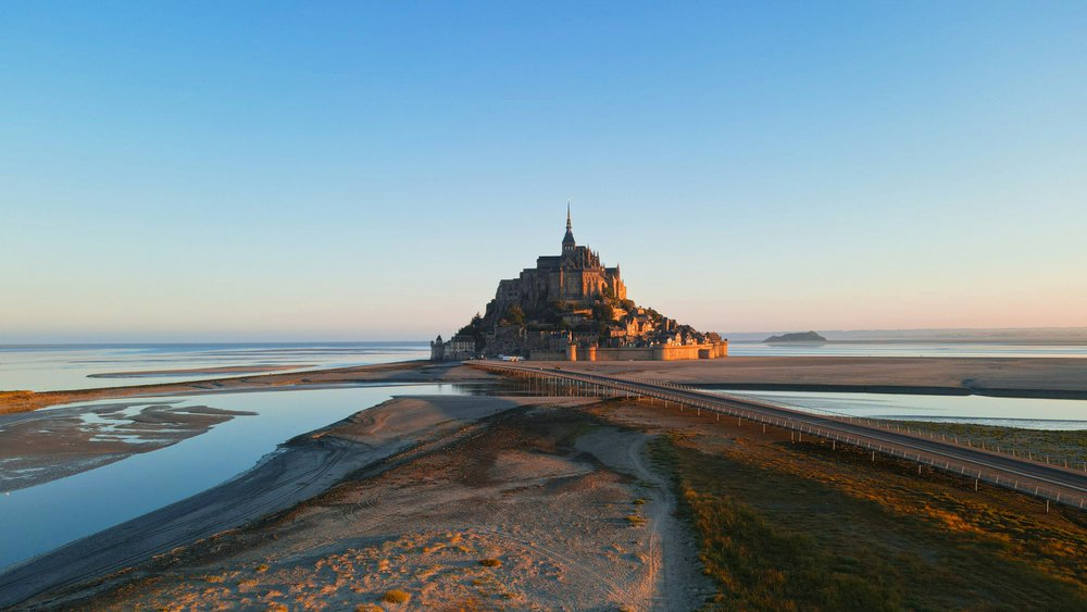 Mont Saint-Michel tidal island in Normandy at low tide