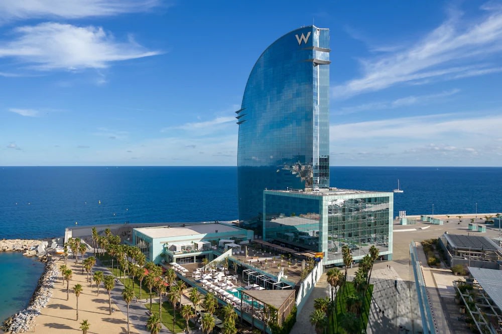 W Barcelona luxury hotel overlooking Barceloneta Beach and the sea