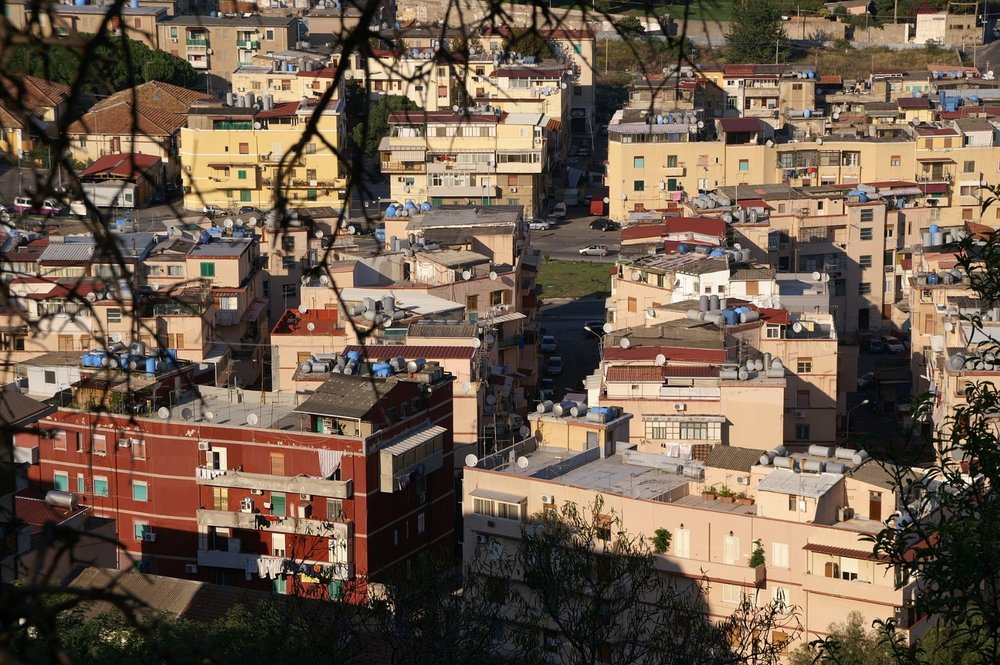 Colorful apartment buildings in a local Palermo neighborhood, Sicily