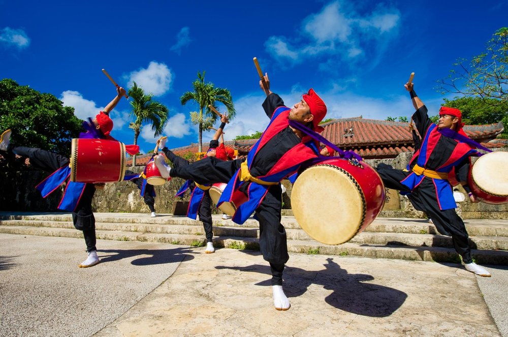 Traditional Eisa drum performance at Okinawa World
