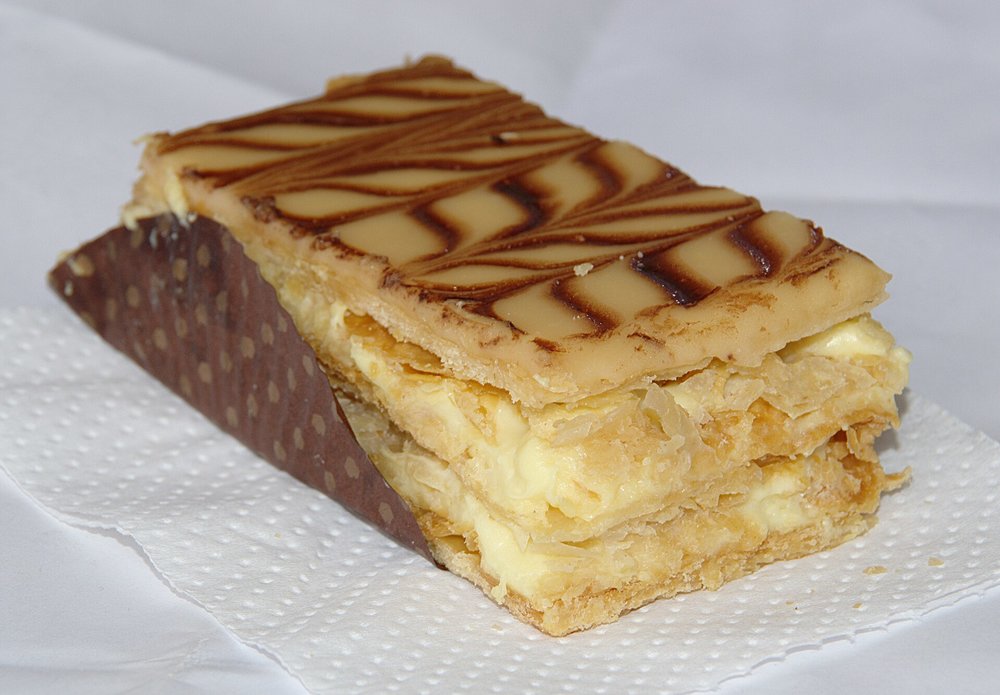 Traditional mille-feuille pastry with flaky layers and cream