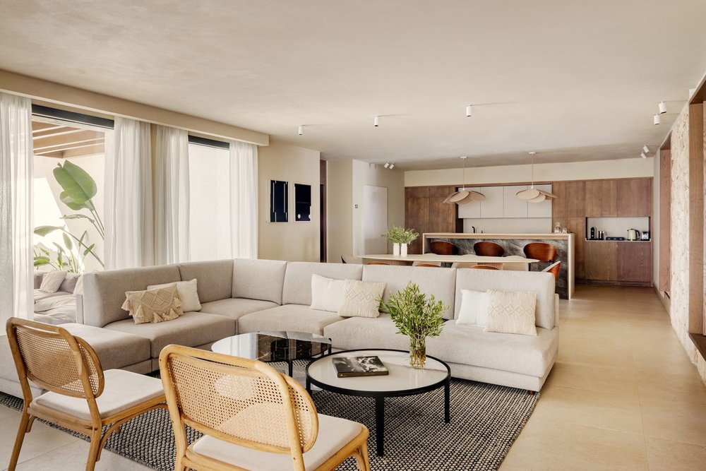 Contemporary living room interior at Anfitrión Villas & Suites in Marbella