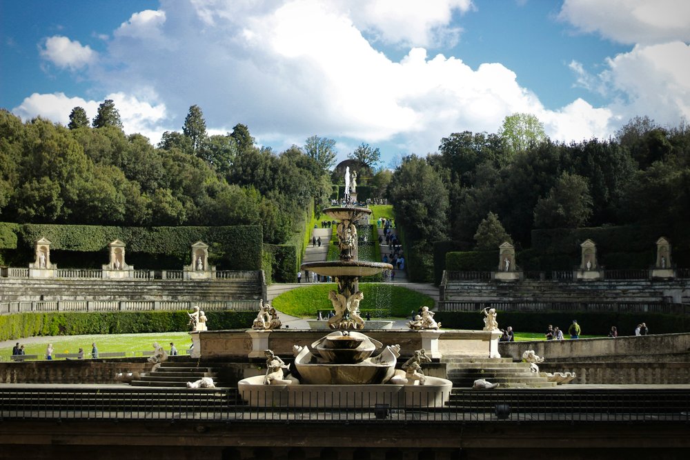 Fountain and landscaped terraces in the Boboli Gardens in Florence
