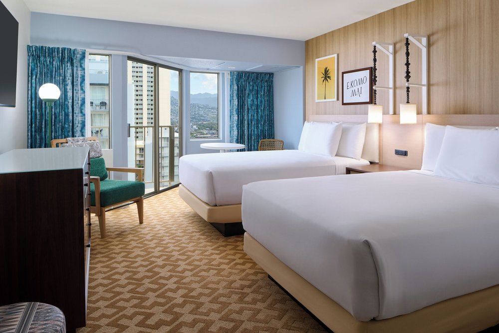 Double beds at Waikiki Malia
