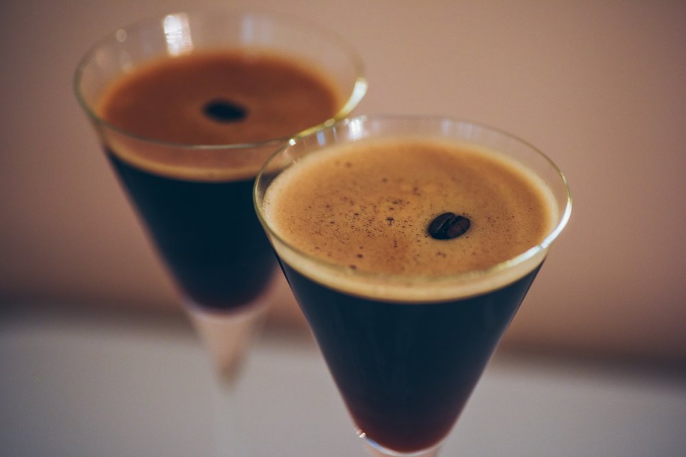 Two espresso martini cocktails in martini glasses | Photo Credit: YesMore Content on PickPik 