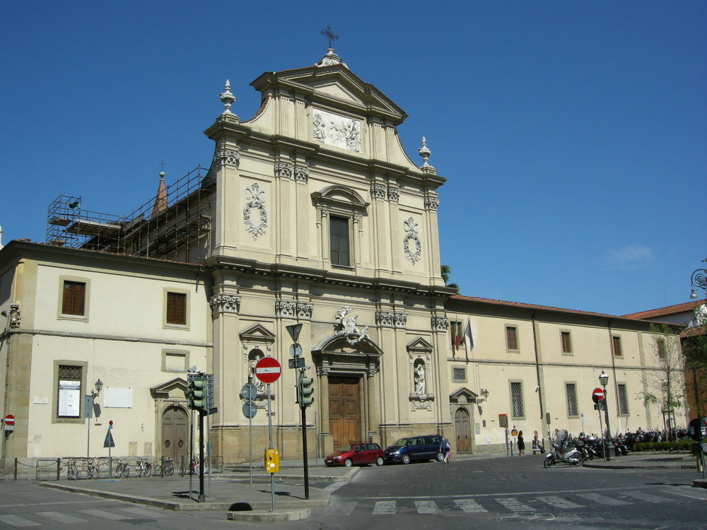 Church of San Salvi in Florence with scaffolding on the exterior.