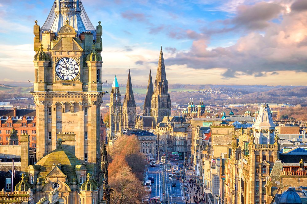 View of Edinburgh's skyline with the iconic Balmoral Clock Tower