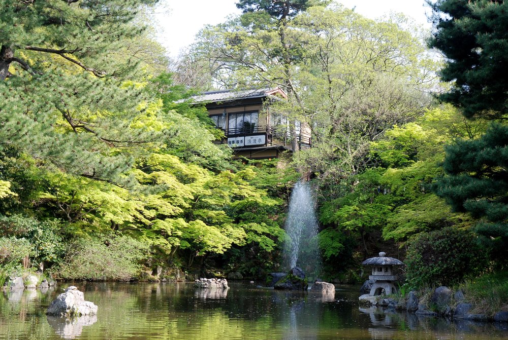 A house atop a body of water surrounded by trees