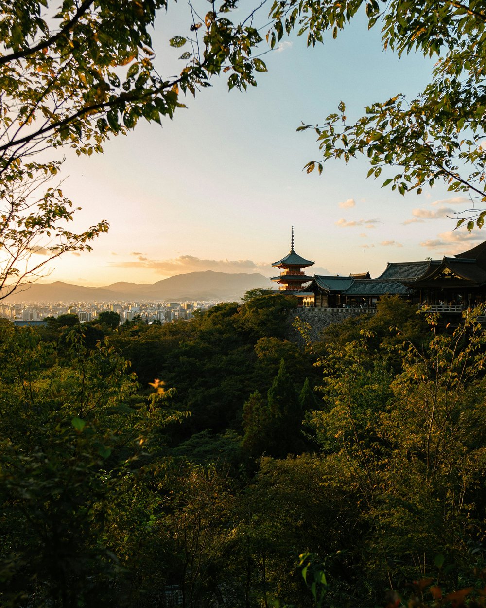 The sun rising over Kyoto