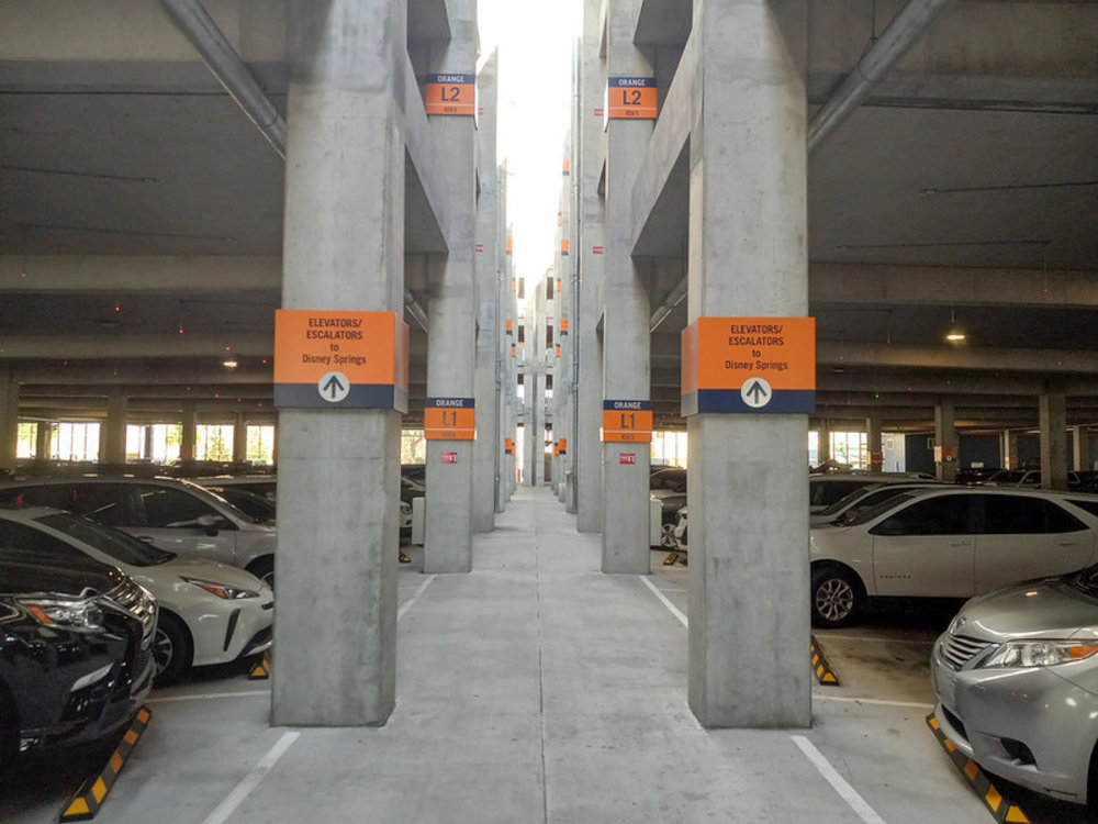Multi-level parking garage at Disney Springs Orlando