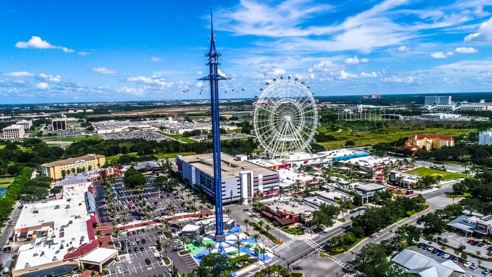 Aerial view of ICON Park and The Wheel Orlando