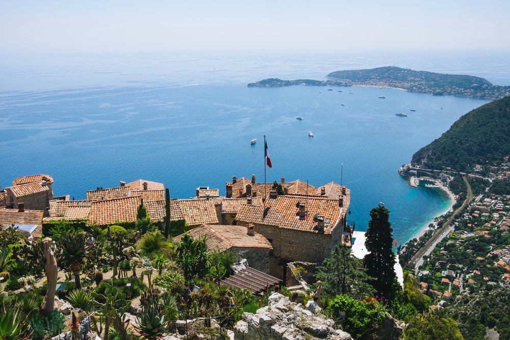 Eze village perched on a cliff with sweeping views of the Mediterranean coast