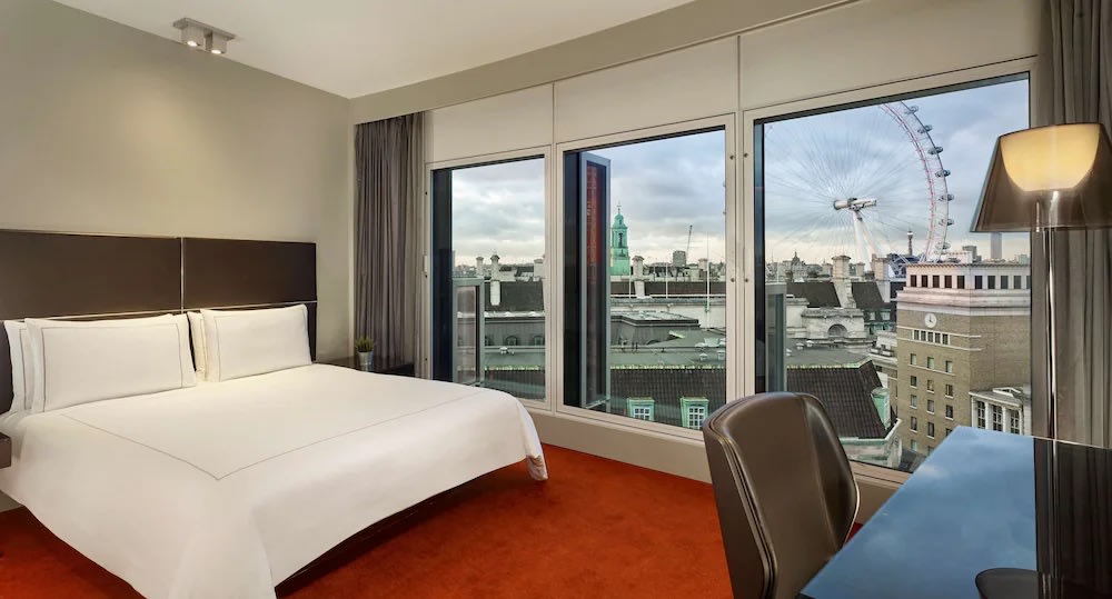 Contemporary room at Park Plaza Westminster Bridge, London, with stunning views of the London Eye