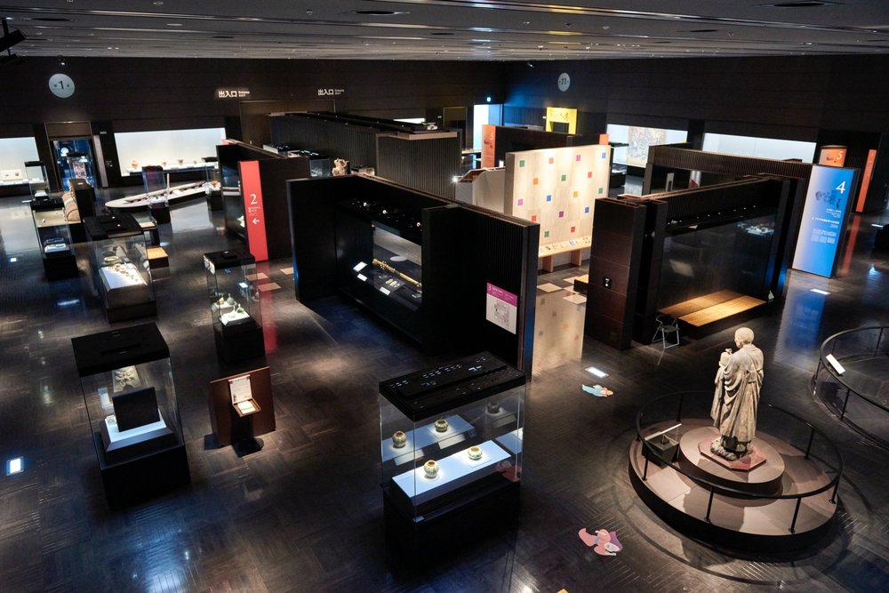  Exhibition hall at Kyushu National Museum showcasing historical artifacts and cultural treasures