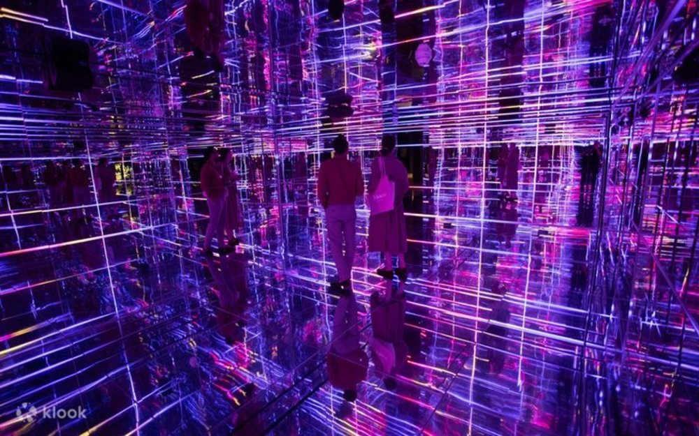 A couple observing an interactive art installation