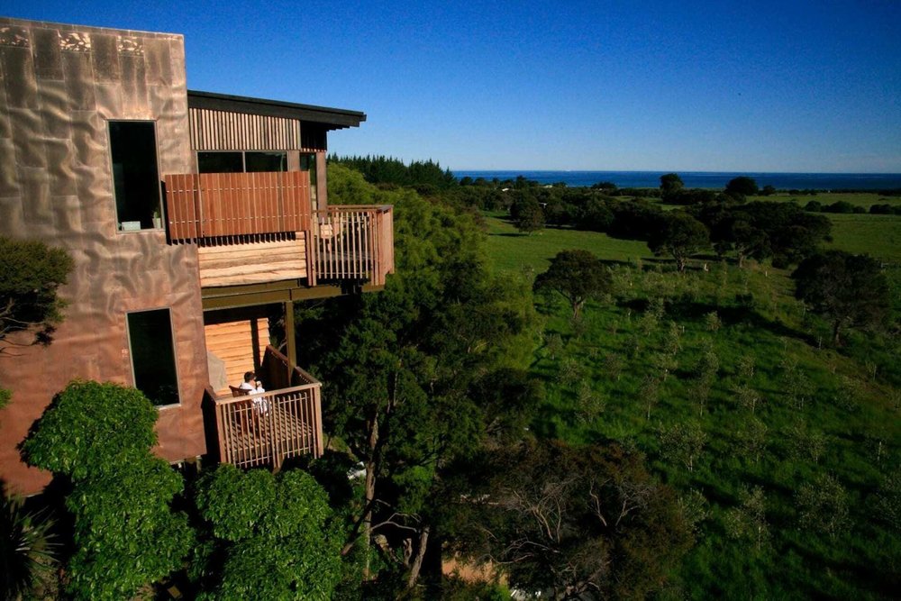 Luxury treehouse suites at Hapuku Lodge surrounded by Kaikōura’s lush landscape