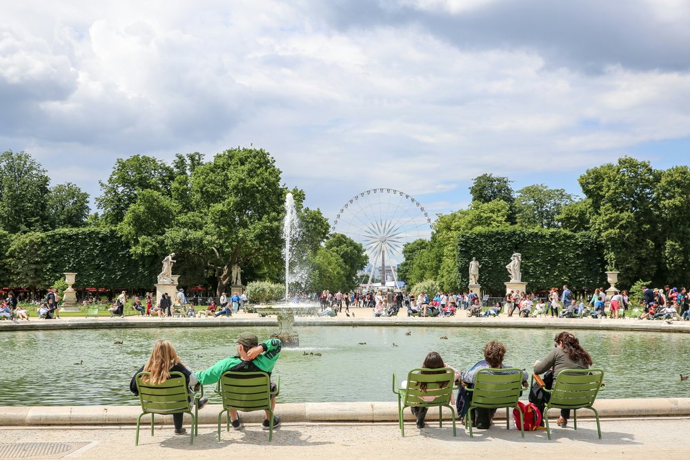People by the fountain at Tuileries Garden