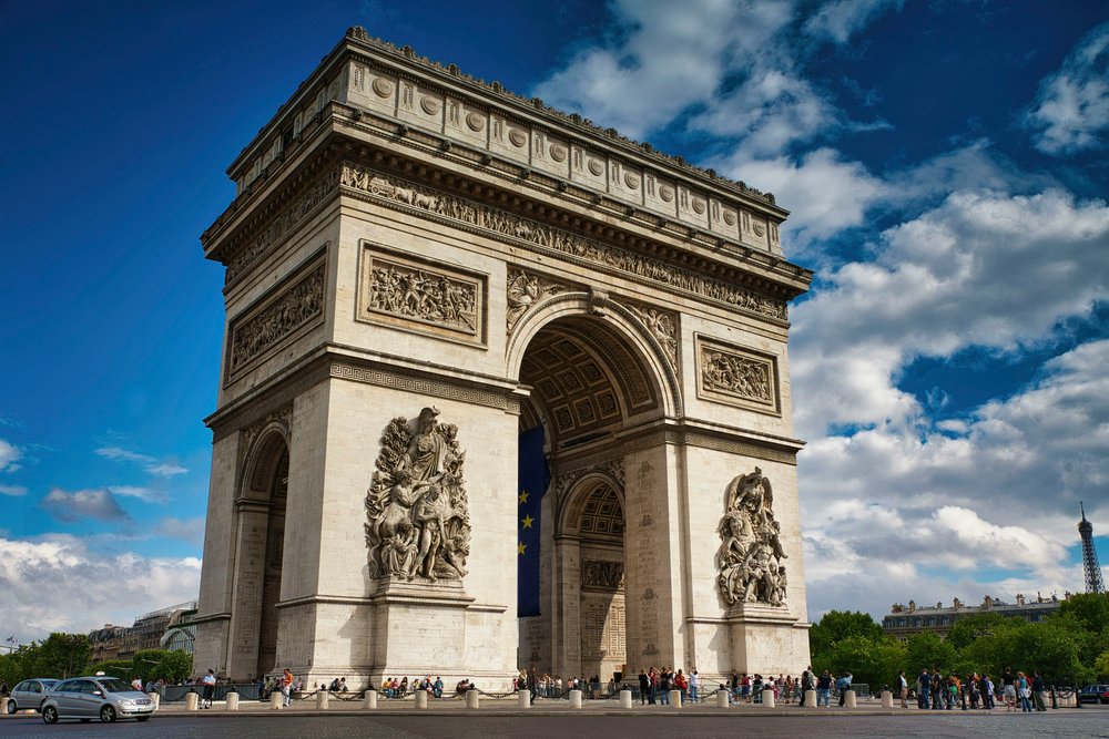 Arc de Triomphe under blue skies
