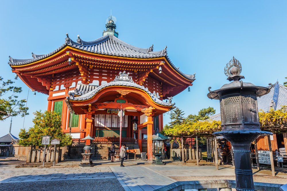 Historic Japanese temple with traditional wooden architecture and courtyard