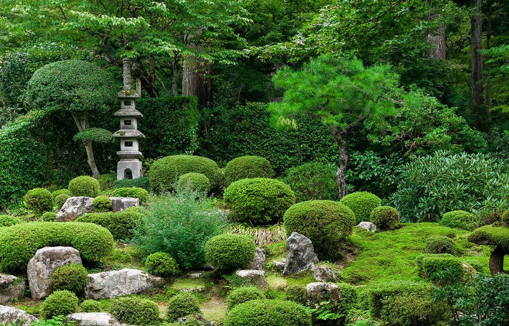 Moss garden with stone lantern at Sanzen-in Temple in Ohara, Kyoto