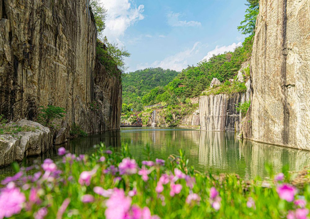 Dramatic rock cliffs and river scenery in Pocheon Korea