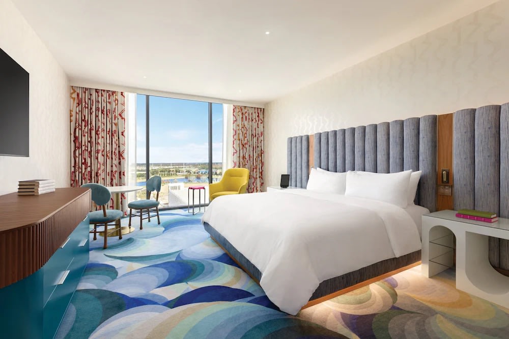 Lake Nona Wave Hotel modern luxury room with city views in Lake Nona Orlando