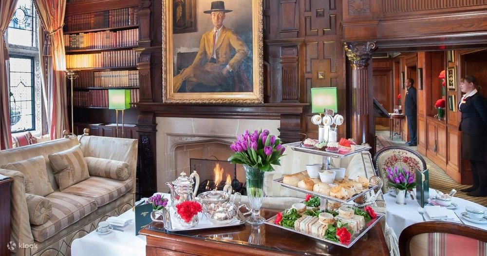 A fancy London room with an afternoon tea setup