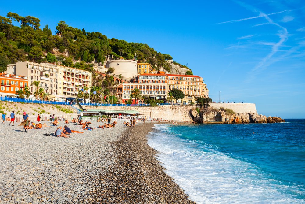 Beach and Promenade des Anglais in Nice, one of the nicest cities in France on the Riviera