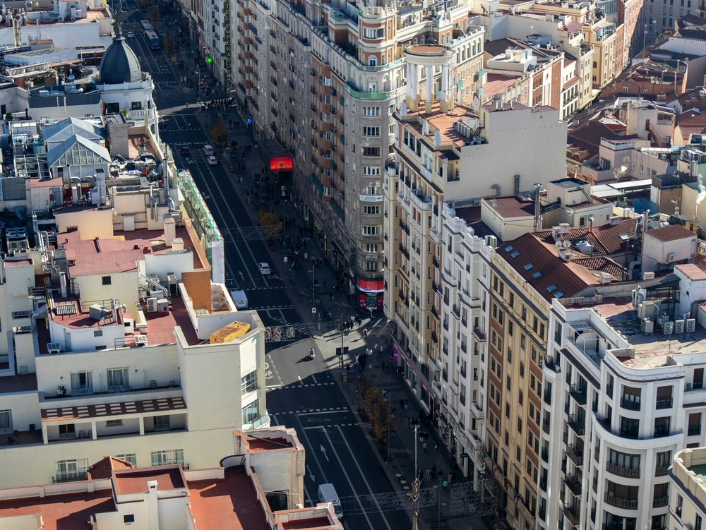 Gran Vía Madrid aerial view showing famous shopping street | Photo from George Alex on Pexels